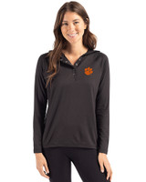 Clemson Tigers Cutter & Buck Coastline Epic Comfort Recycled Womens Hooded Shirt Black Front