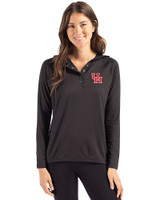 Houston Cougars Cutter & Buck Coastline Recycled Double Peached Womens Hooded Pullover Black Front