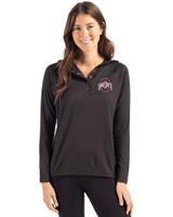 Ohio State Buckeyes - Cutter & Buck Coastline Epic Comfort Recycled Womens Hooded Shirt Black Front