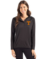 Tennessee Volunteers Cutter & Buck Coastline Epic Comfort Recycled Womens Hooded Shirt Black Front