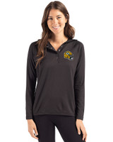 Green Bay Packers NFL Helmet Cutter & Buck Coastline Epic Comfort Recycled Womens Hooded Shirt Black Front