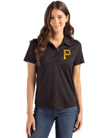 Pittsburgh Pirates Cutter & Buck Coastline Epic Comfort Recycled Womens Polo Black Front