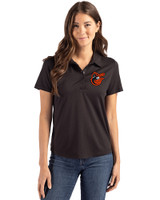 Baltimore Orioles Cooperstown Cutter & Buck Coastline Epic Comfort Recycled Womens Polo Black Front