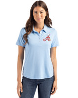 Atlanta Braves Cooperstown Cutter & Buck Coastline Recycled Double Peached Womens Polo Atlas Light Blue Front
