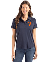 Virginia Hoos College Vault Cutter & Buck Coastline Epic Comfort Recycled Womens Polo Navy Blue Front