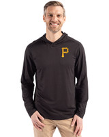Pittsburgh Pirates Cutter & Buck Coastline Epic Comfort Recycled Mens Hooded Shirt Black Front