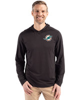 Miami Dolphins Cutter & Buck Coastline Epic Comfort Recycled Mens Hooded Shirt Black Front