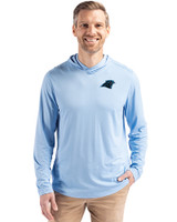 Carolina Panthers Cutter & Buck Coastline Epic Comfort Recycled Mens Hooded Shirt Atlas Light Blue Front