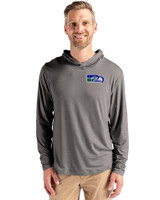 Seattle Seahawks Historic Cutter & Buck Coastline Epic Comfort Recycled Mens Hooded Shirt Elemental Grey Front
