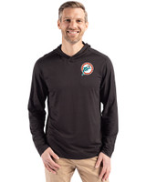Miami Dolphins Historic Cutter & Buck Coastline Epic Comfort Recycled Mens Hooded Shirt Black Front