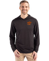 Oklahoma State Cowboys Alumni Cutter & Buck Coastline Epic Comfort Recycled Mens Hooded Shirt Black Front