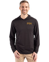 Pittsburgh Pirates City Connect Cutter & Buck Coastline Epic Comfort Recycled Mens Hooded Shirt Black Front