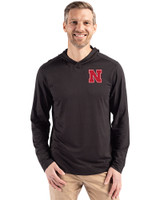 Nebraska Cornhuskers Cutter & Buck Coastline Epic Comfort Recycled Mens Hooded Shirt Black Front