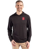 NC State Wolfpack Cutter & Buck Coastline Epic Comfort Recycled Mens Hooded Shirt Black Front