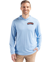 Delaware State Hornets Cutter & Buck Coastline Epic Comfort Recycled Mens Hooded Shirt Atlas Light Blue Front