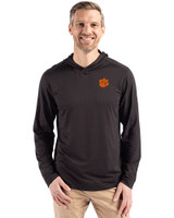 Clemson Tigers Cutter & Buck Coastline Epic Comfort Recycled Mens Hooded Shirt Black Front