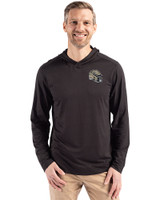 New Orleans Saints NFL Helmet Cutter & Buck Coastline Epic Comfort Recycled Mens Hooded Shirt Black Front