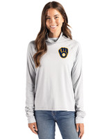 Milwaukee Brewers Cutter & Buck Coastline Epic Comfort Recycled Womens Funnel Neck CONCRETE Front