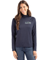 Seattle Seahawks Cutter & Buck Coastline Epic Comfort Recycled Womens Funnel Neck Navy Blue Front