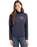 Chicago Bears Cutter & Buck Coastline Recycled Double Peached Womens Funnel Neck Pullover Navy Blue Front