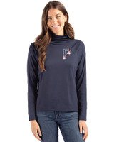 Pittsburgh Pirates Stars & Stripes Cutter & Buck Coastline Epic Comfort Recycled Womens Funnel Neck Navy Blue Front