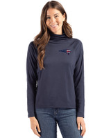 New England Patriots Americana Cutter & Buck Coastline Epic Comfort Recycled Womens Funnel Neck Navy Blue Front