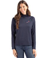 Detroit Lions Americana Cutter & Buck Coastline Epic Comfort Recycled Womens Funnel Neck Navy Blue Front