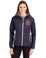 St. Louis Cardinals- Cutter & Buck Rainier Primaloft Womens Eco Full Zip Hybrid Jacket Dark Navy Front