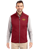 Midwestern State Mustangs Cutter & Buck Mainsail Sweater-Knit Mens Full Zip Vest Cardinal Red Heather Front