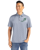 NDSU Bison Vintage Cutter & Buck Pike Eco Pebble Print Stretch Recycled Mens Polo Polished/White Front