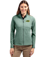 NDSU Bison Cutter & Buck Adapt Eco Knit Heather Recycled Womens Full Zip Hunter Heather Front