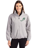 NDSU Bison Vintage Cutter & Buck Charter Recycled Packable Womens Full Zip Jacket Polished Medium Gray Front