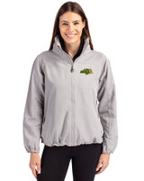NDSU Bison Cutter & Buck Charter Recycled Packable Womens Full Zip Jacket Polished Medium Gray Front