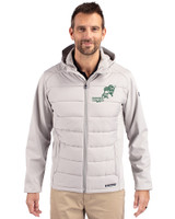 NDSU Bison Vintage Cutter & Buck Evoke Hybrid Softshell Recycled Full Zip Mens Hooded Jacket CONCRETE Front