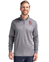 St. Louis Cardinals Cutter & Buck Traverse Stretch Eco Stripe Quarter Zip Mens Pullover Elemental Grey Front