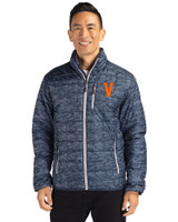 Virginia Hoos College Vault Cutter & Buck Rainier Recycled Insulated Printed Puffer Mens Full Zip Jacket Dark Navy Front