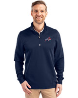 Buffalo Bills Americana Cutter & Buck Traverse Stretch Eco Quarter Zip Mens Big and Tall Pullover Liberty Navy Front