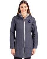 Miami Dolphins Americana Cutter & Buck Rainier PrimaLoft®  Womens Eco Insulated Hooded Long Coat Anthracite Melange Front