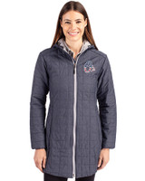 Baltimore Orioles Stars & Stripes Cutter & Buck Rainier PrimaLoft®  Womens Eco Insulated Hooded Long Coat Anthracite Melange Front