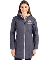 Green Bay Packers Americana Cutter & Buck Rainier PrimaLoft®  Womens Eco Insulated Hooded Long Coat Anthracite Melange Front