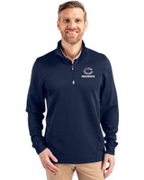 Chicago Bears Americana Cutter & Buck Traverse Stretch Eco Quarter Zip Mens Big and Tall Pullover Liberty Navy Front