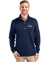 Chicago Bears Americana Cutter & Buck Traverse Recycled Smooth Stretch Mens Big & Tall Quarter Zip Pullover Liberty Navy Front