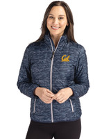 Cal Golden Bears Cutter & Buck Rainier PrimaLoft® Womens Eco Insulated Full Zip Printed Puffer Jacket Dark Navy Front