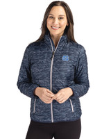 North Carolina Tar Heels Cutter & Buck Rainier PrimaLoft® Womens Eco Insulated Full Zip Printed Puffer Jacket Dark Navy Front