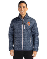 Syracuse Orange Cutter & Buck Rainier PrimaLoft® Mens Eco Insulated Full Zip Printed Puffer Jacket Dark Navy Front