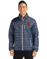 Boston Red Sox Cooperstown Cutter & Buck Rainier PrimaLoft® Mens Eco Insulated Full Zip Printed Puffer Jacket Dark Navy Front