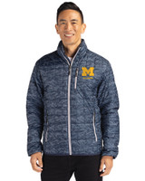 Michigan Wolverines Alumni Cutter & Buck Rainier PrimaLoft® Mens Eco Insulated Full Zip Printed Puffer Jacket Dark Navy Front
