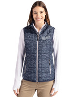 Kansas City Royals Cooperstown Cutter & Buck Rainier PrimaLoft® Womens Eco Insulated Full Zip Printed Puffer Vest Dark Navy Front