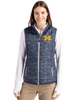 Michigan Wolverines Alumni Cutter & Buck Rainier PrimaLoft® Womens Eco Insulated Full Zip Printed Puffer Vest Dark Navy Front