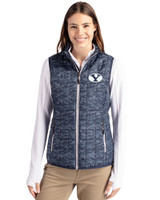 Brigham Young Cougars Cutter & Buck Rainier PrimaLoft® Womens Eco Insulated Full Zip Printed Puffer Vest Dark Navy Front